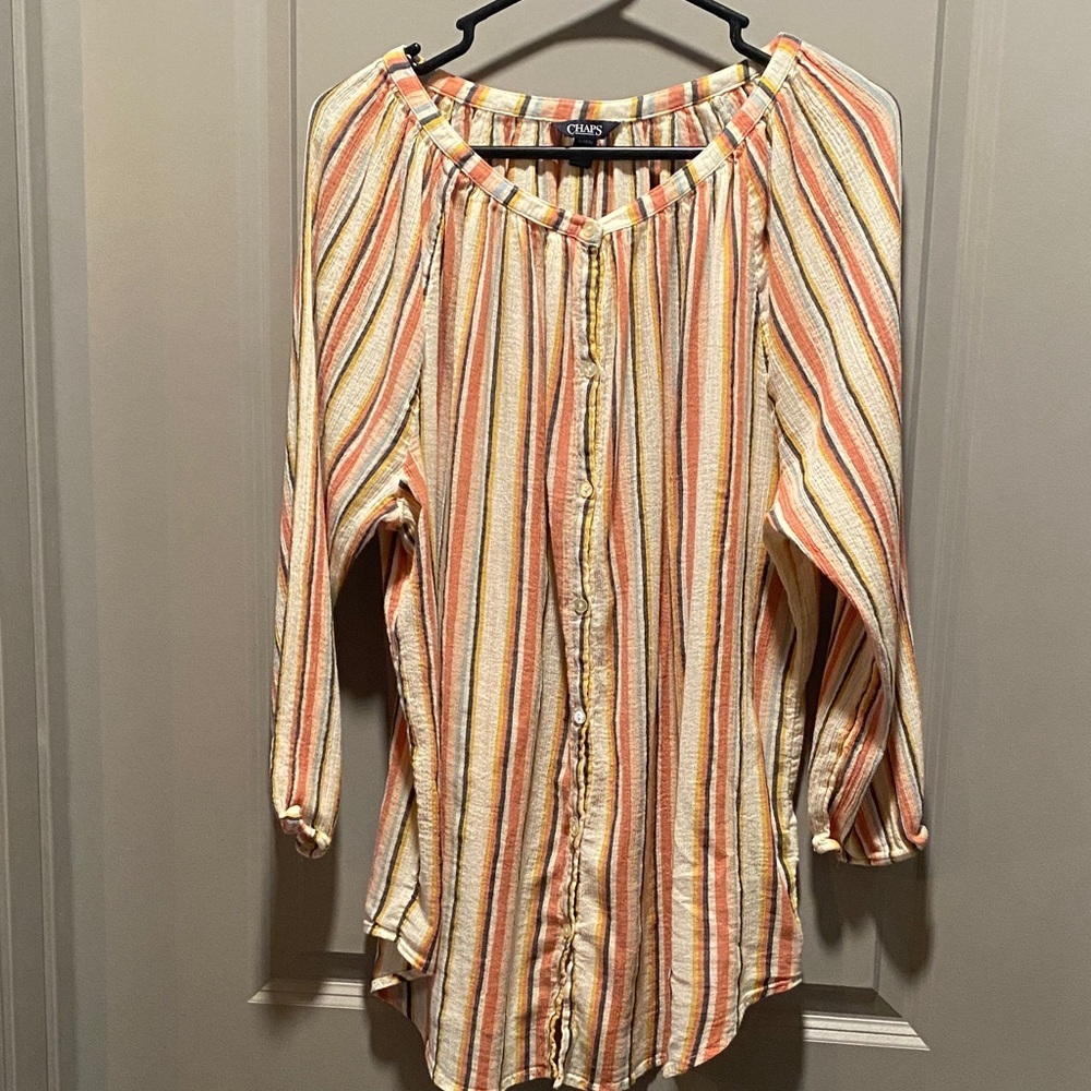 Chaps Women 1XL Striped Button Down Boho Top